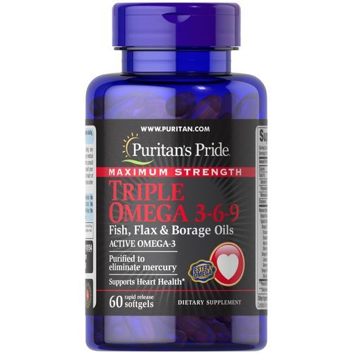 Triple Omega 3-6-9 Fish, Flax & Borage Oils, 60 Softgels