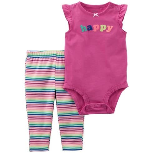 Baby Girl Happy Bodysuit And Pant Leggings Set- Neon Purple