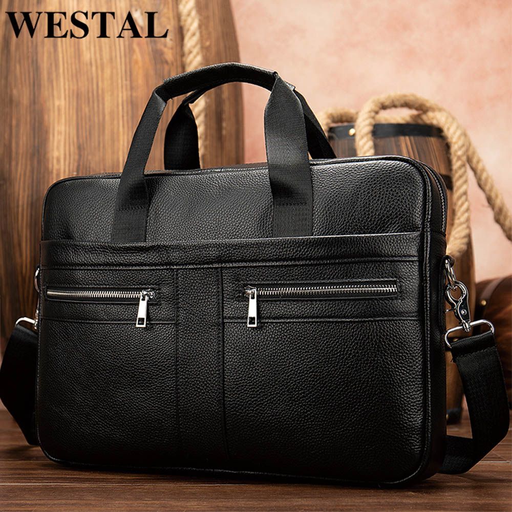 Men's Briefcases For Laptop Bag 14'' Genuine Leather Messenger Bags For Men Computer Bag For Documents A4 Portfolio 2019