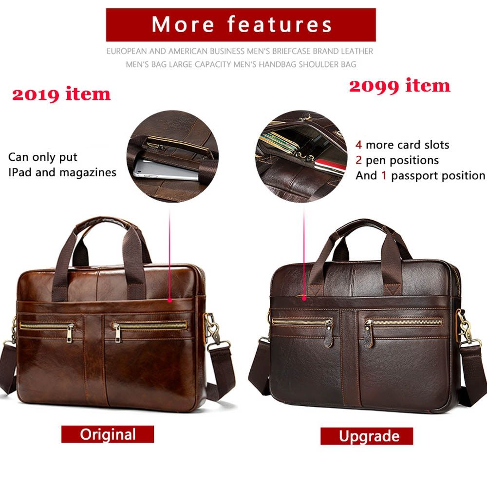 Men's Briefcases For Laptop Bag 14'' Genuine Leather Messenger Bags For Men Computer Bag For Documents A4 Portfolio 2019