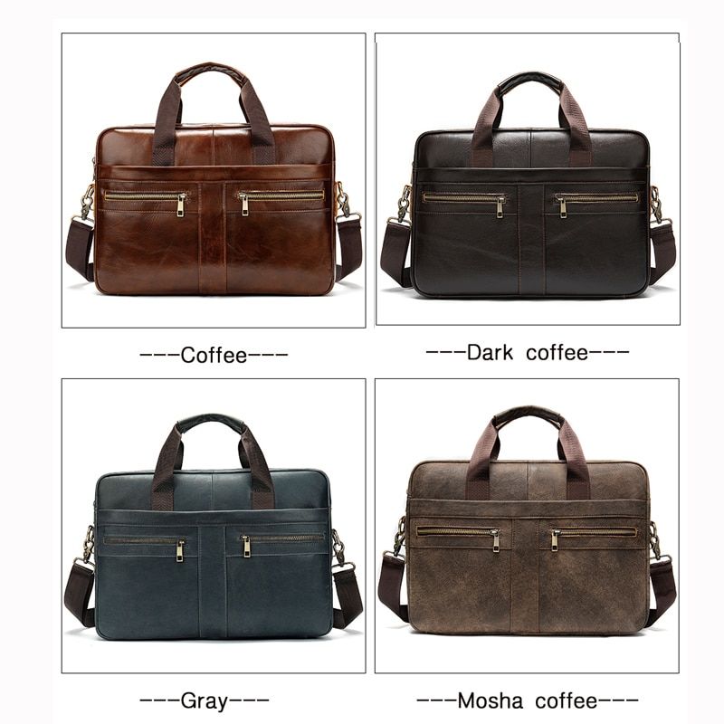 Men's Briefcases For Laptop Bag 14'' Genuine Leather Messenger Bags For Men Computer Bag For Documents A4 Portfolio 2019