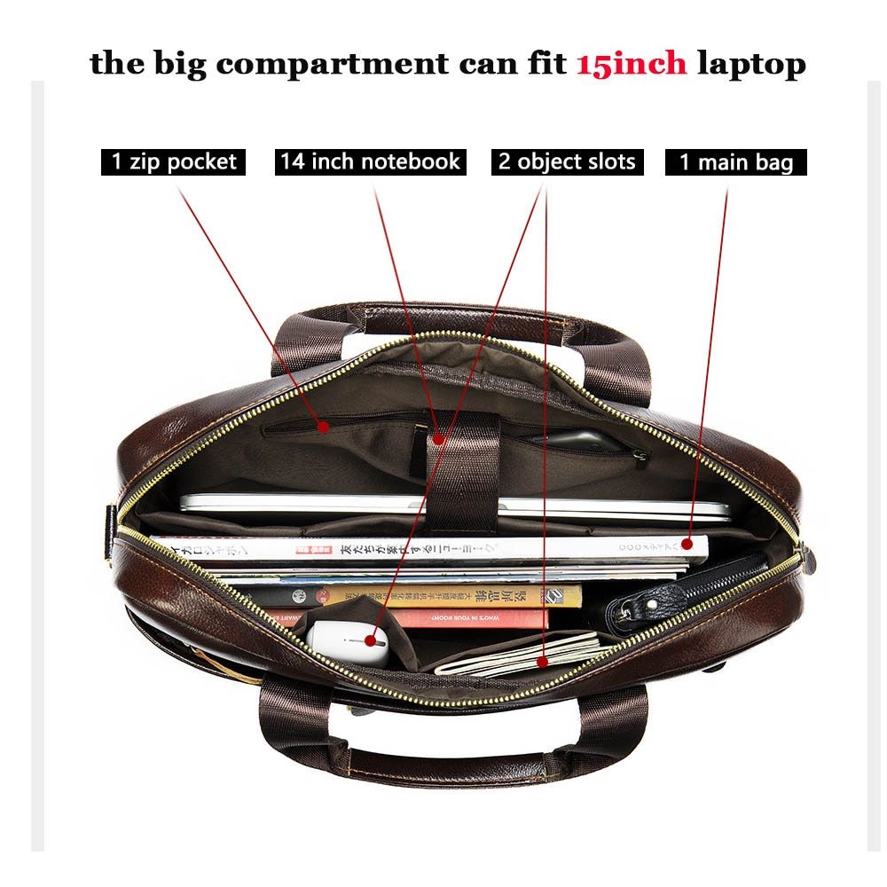 Men's Briefcases For Laptop Bag 14'' Genuine Leather Messenger Bags For Men Computer Bag For Documents A4 Portfolio 2019