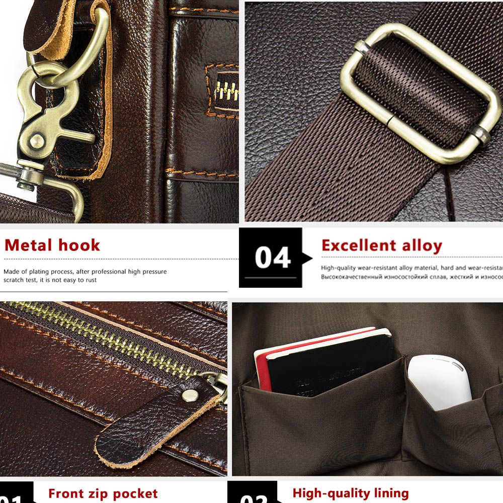 Men's Briefcases For Laptop Bag 14'' Genuine Leather Messenger Bags For Men Computer Bag For Documents A4 Portfolio 2019