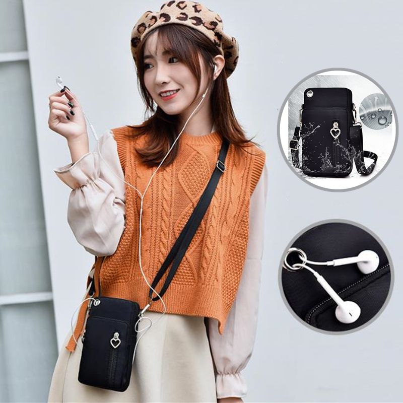 Woman Messenger Bag Mini Shoulder Bag Diagonal Multi-Function Mobile Phone Bag Outdoor Earphone  Sports Crossbag Bag-Deep Blue