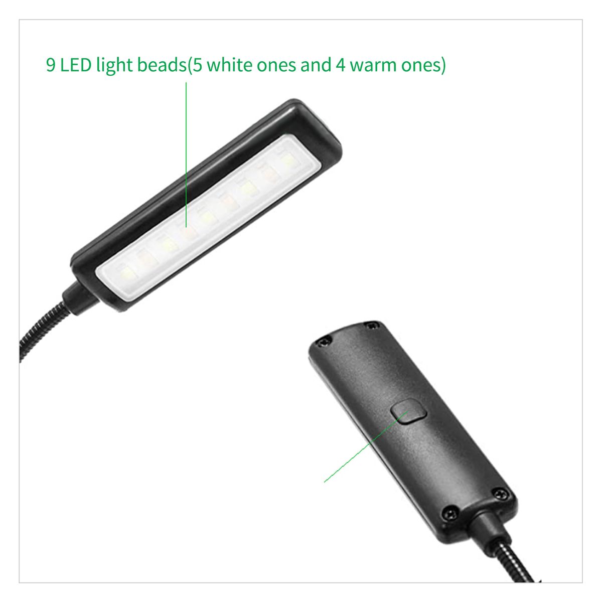 Rechargeable Book Light 9 LED Reading Light With 3 Color