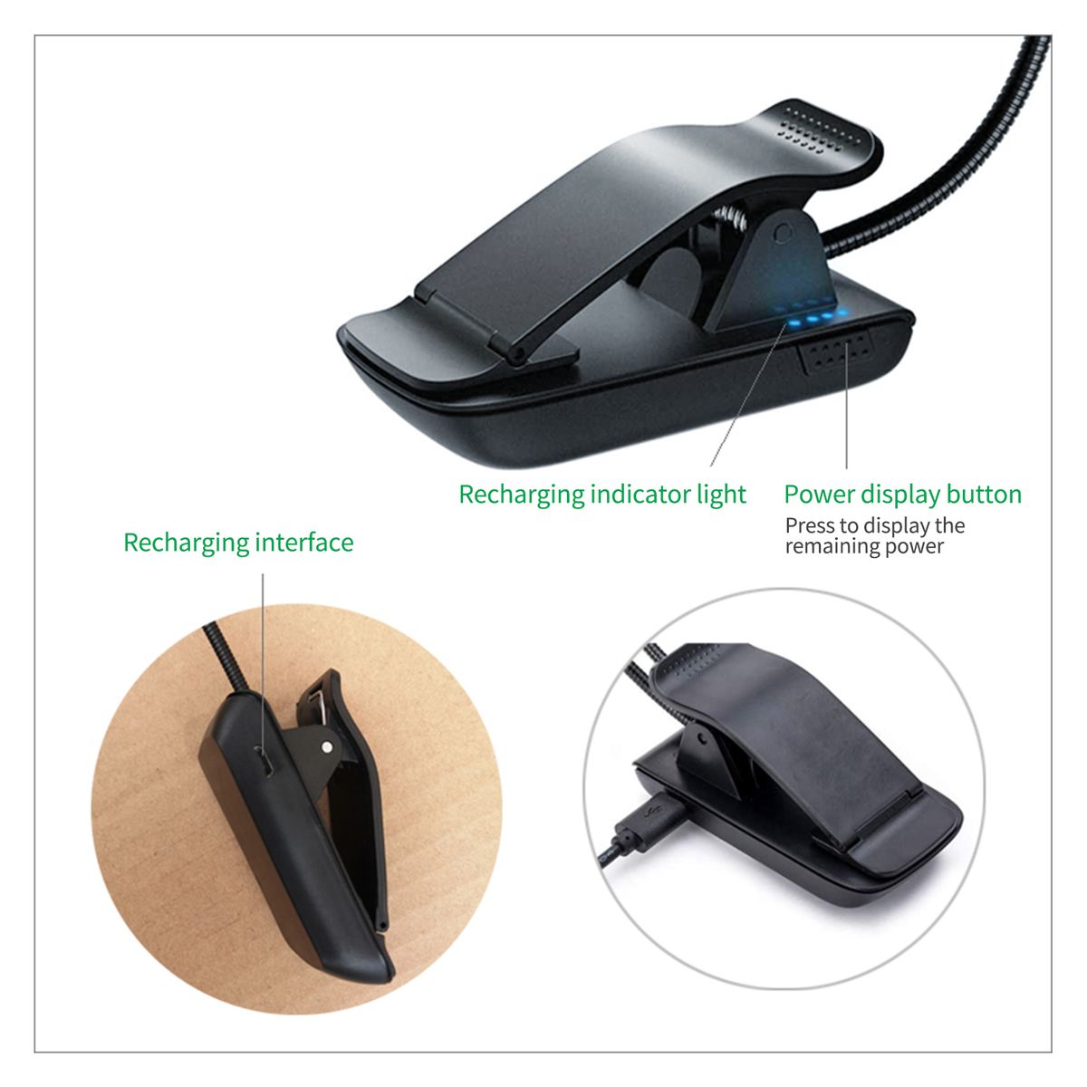 Rechargeable Book Light 9 LED Reading Light With 3 Color