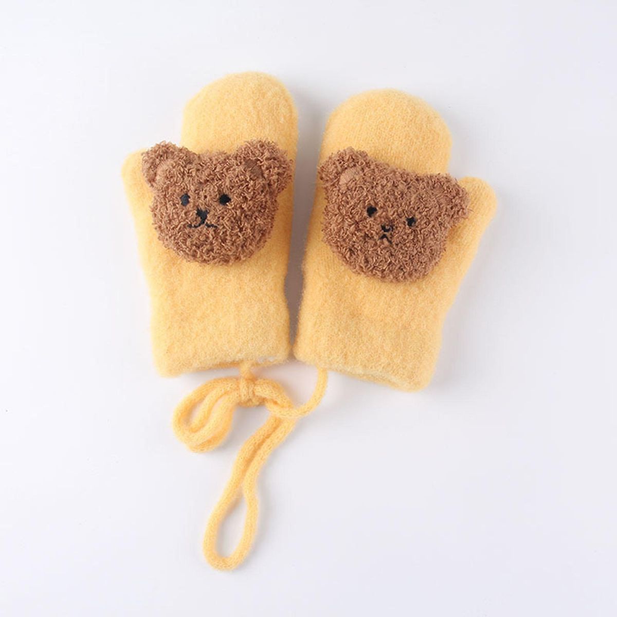 1 Pair Winter Cartoon Bear Decor Baby Mittens Yellow