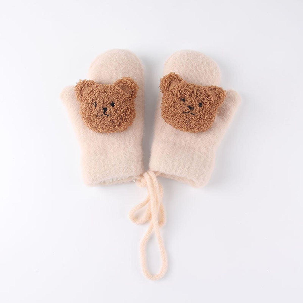 1 Pair Winter Autumn Winter Baby Girls Boys Cartoon Bear Mittens Beige