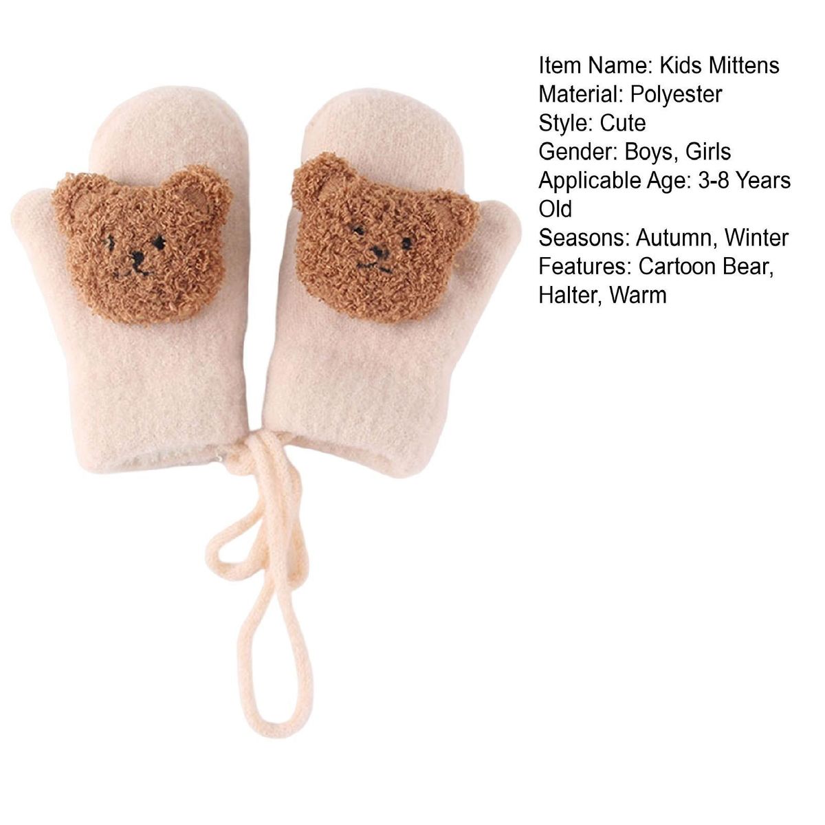 1 Pair Winter Autumn Winter Baby Girls Boys Cartoon Bear Mittens Beige