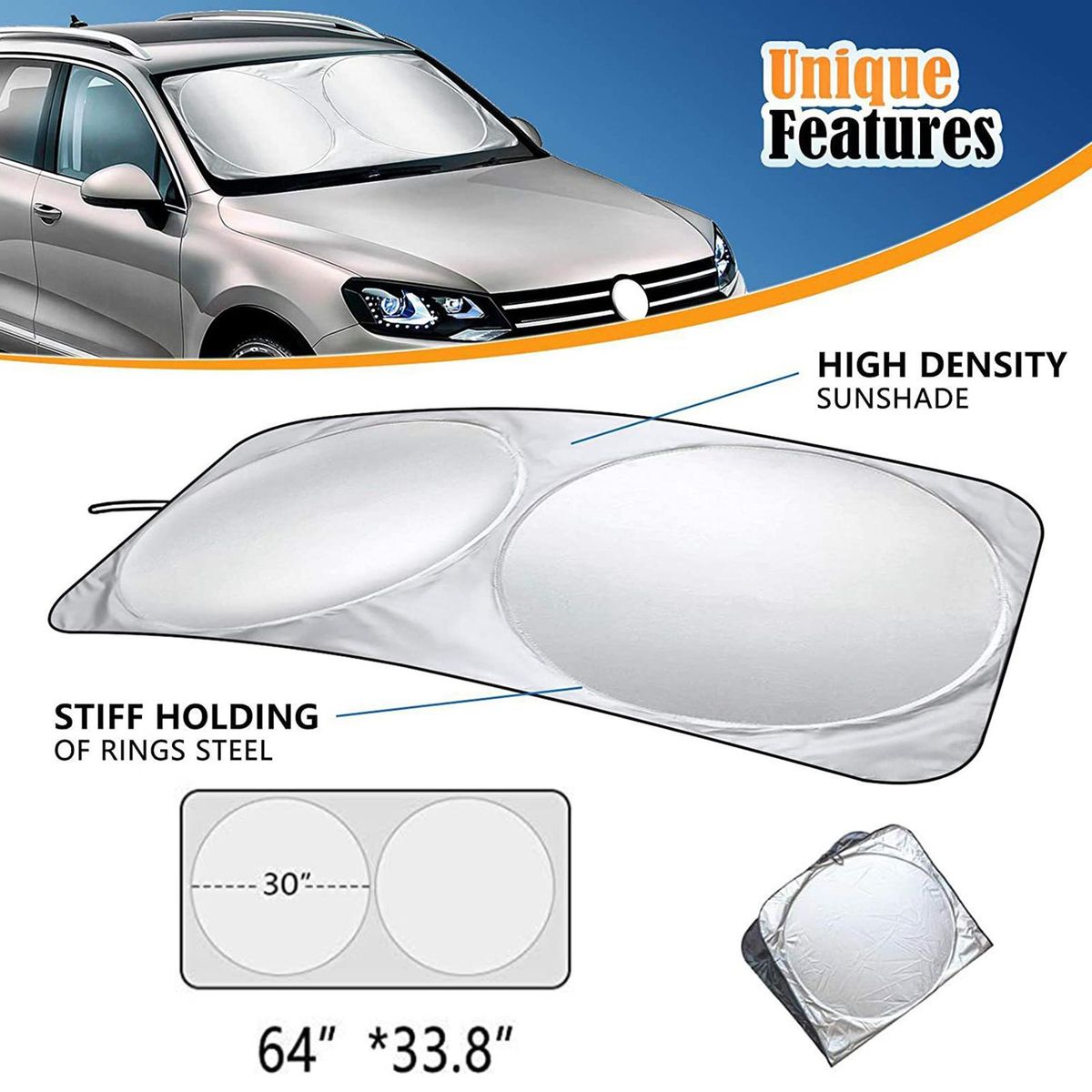 64X33.8 Inch Car Windshield Sun Shade Sunshade Visor Front Window SUV Van Auto Vehicle Shield Reflector Blocking Screen   Cover for Trucks Cars