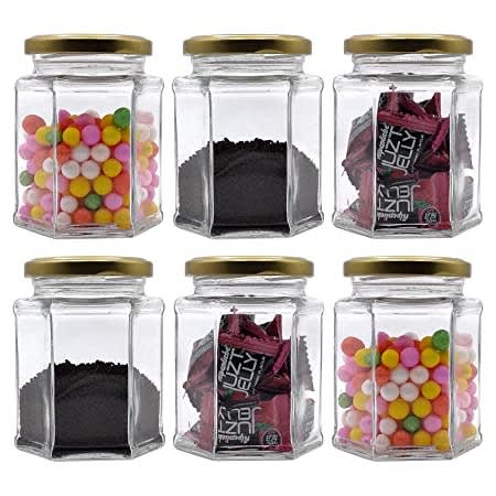 Hexagonal Glass Storage Jars - 6pcs Set - 400ml