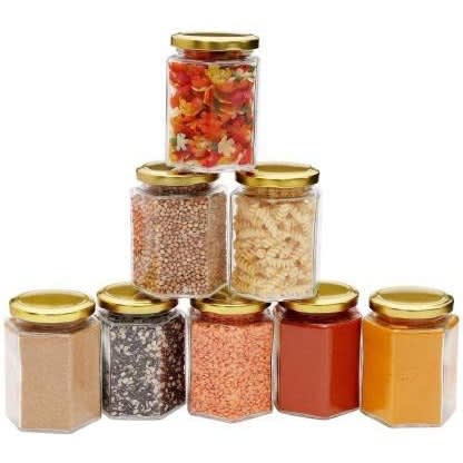 Hexagonal Glass Storage Jars - 6pcs Set - 400ml
