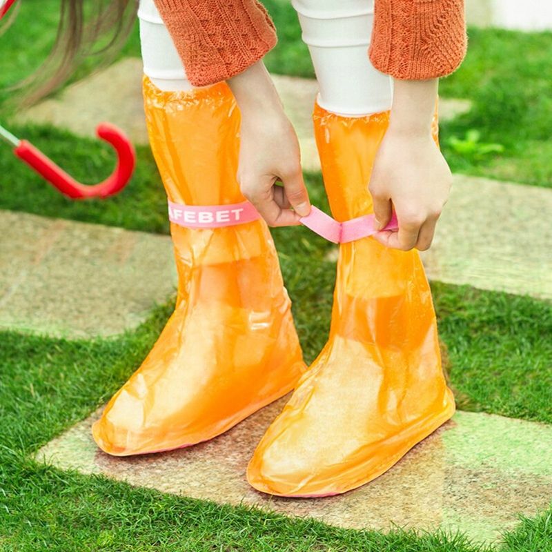 High Tube PVC Non-slip Waterproof Reusable Rain Shoe Boots Cover(Orange)