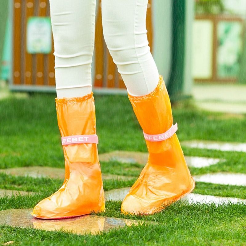 High Tube PVC Non-slip Waterproof Reusable Rain Shoe Boots Cover(Orange)