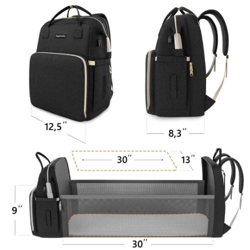 Foldable And Potable Diaper Bag Backpack With Usb Charging Port