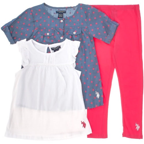 Toddler Girls Solid And Dot Print Tops And Leggings Set
