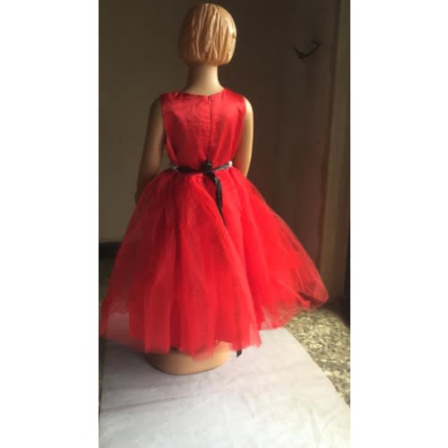 Girl Gown Petal Chest With Pearls - Red
