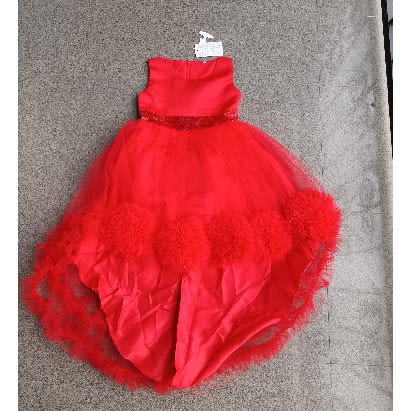 Girls Hem Princess Dress With Detachable Bow - Red