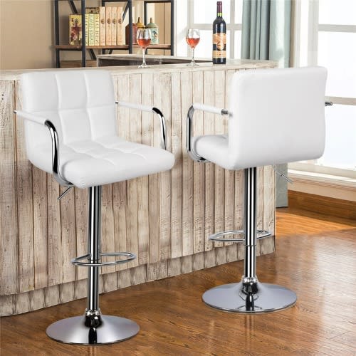 Bar Stool With Armrest - Set Of 2- White