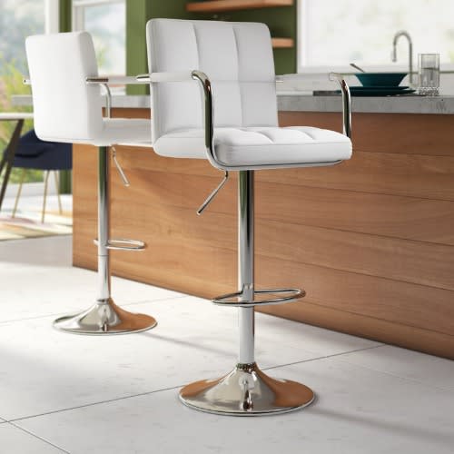 Bar Stool With Armrest - Set Of 2- White