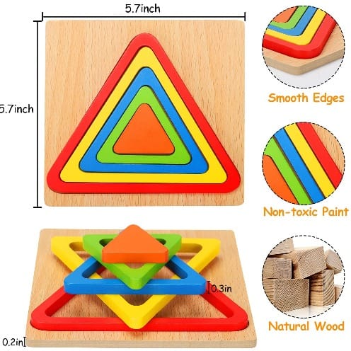 Preschool Kids Wooden Montessori Jigsaw Puzzles - 3 x Educational Shapes