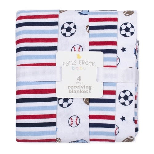 100% Cotton Newborn Baby Soccer Flannel Receiving Blanket -4 Pks