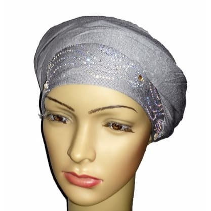 Silky Soft Regal Front Studded Turban with Wave and Circle Design - Ash Grey