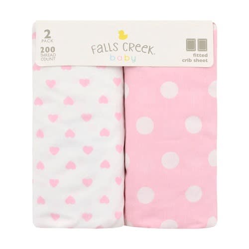 100% Cotton Fitted Baby Bed Girl Hearts & Polka Dot Crib Sheet- Pack Of 2