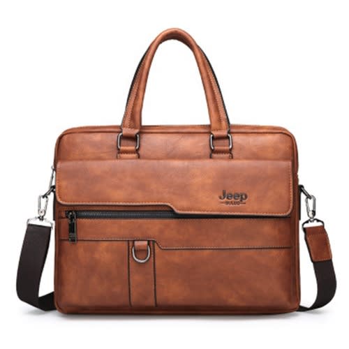 15.6 Inches Brown Leather Briefcase Laptop Bag