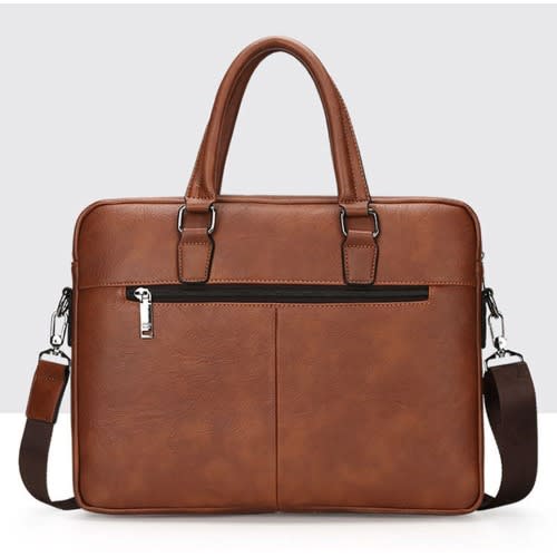 15.6 Inches Brown Leather Briefcase Laptop Bag