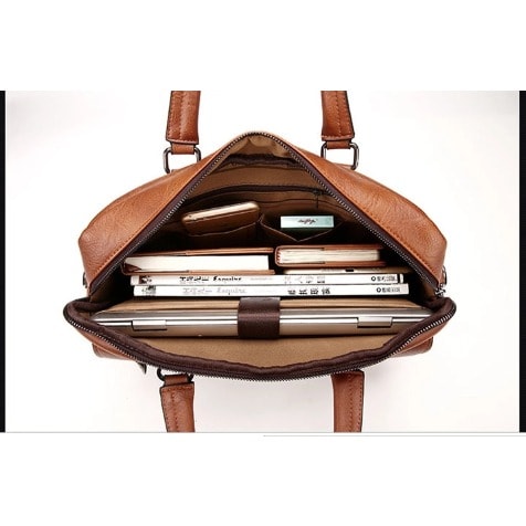 15.6 Inches Brown Leather Briefcase Laptop Bag