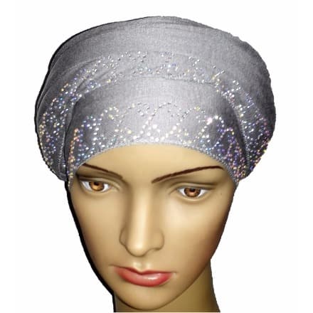 Silky Soft Regal Front Studded Turban with Chain Link Design - Ash Grey