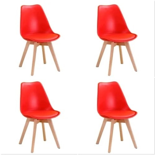 Modern Dining Chairs With Leather- Red -Set Of 4