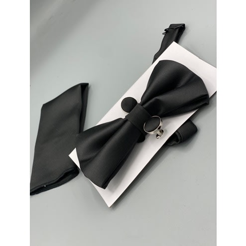 Polished Satin Luxe Men’s Bow Tie & Pocket Square -Black