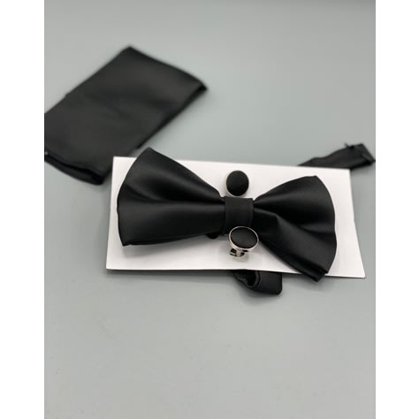 Polished Satin Luxe Men’s Bow Tie & Pocket Square -Black