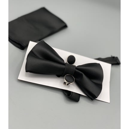 Polished Satin Luxe Men’s Bow Tie & Pocket Square -Black