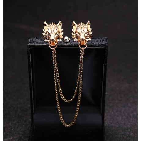 Men's Wolf Head Brooch - Gold