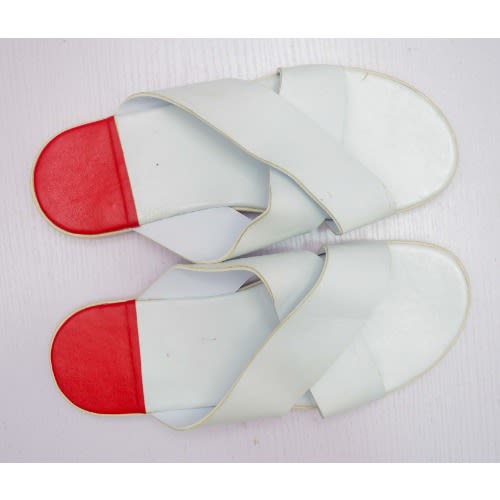 Men's Plain Leather Cross Casual Pam Slippers - White + Red