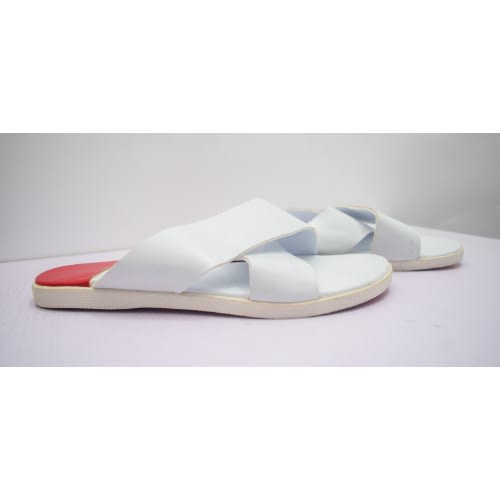 Men's Plain Leather Cross Casual Pam Slippers - White + Red