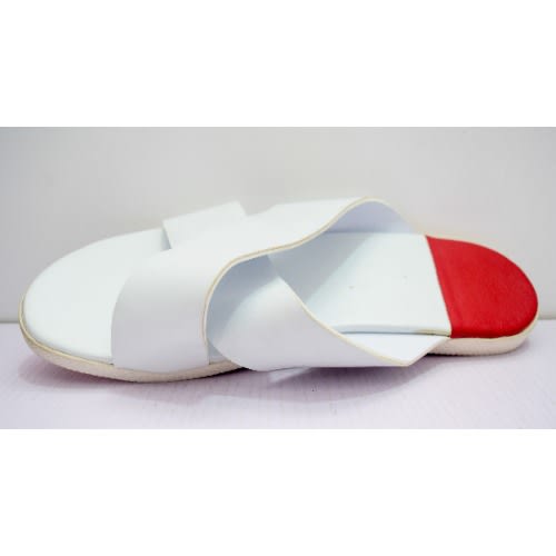 Men's Plain Leather Cross Casual Pam Slippers - White + Red