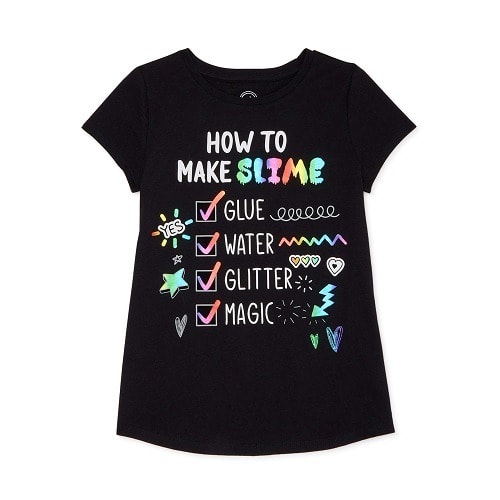 Girls Short Sleeve Slime T-shirt - Black