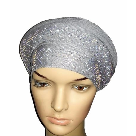 Silky Soft Regal Front Studded Turban with Diamond Design - Ash Grey