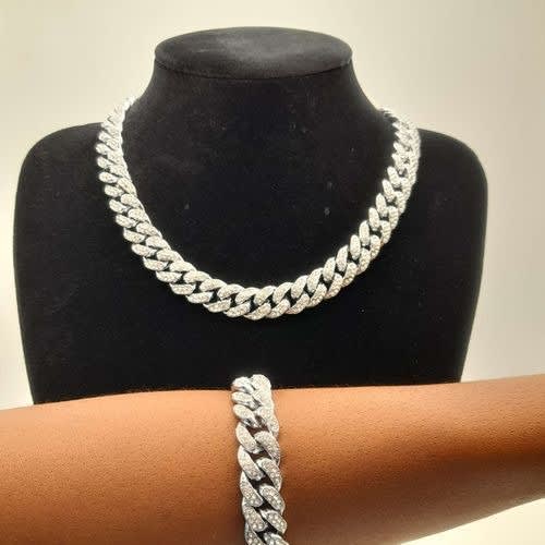 Iced Out Cuban Link Choker With Hand Chain