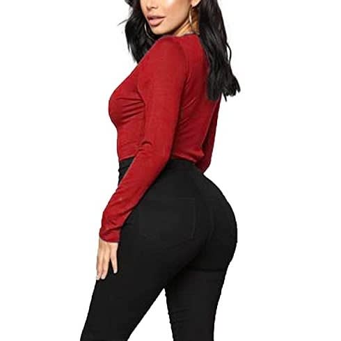 Long Sleeve V Neck Top  - Wine