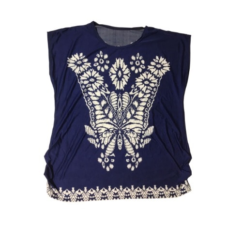 Butterfly Printed Pattern - Ice Silk Ladies Top- Blue