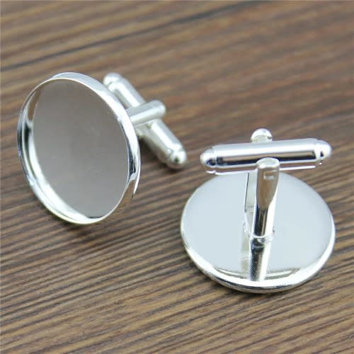 10 Silver Blank Cufflinks 18mm With Glass Covers