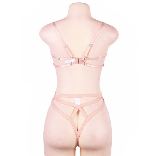 Pink Embroidery Bra Set With Underwire Panty