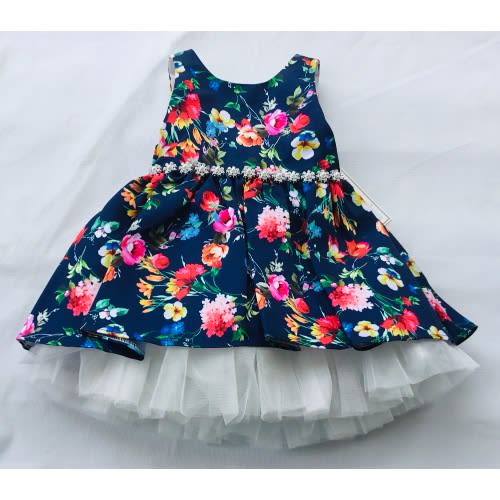 Flora  Rhinestone Waist A-line Dress - Blue