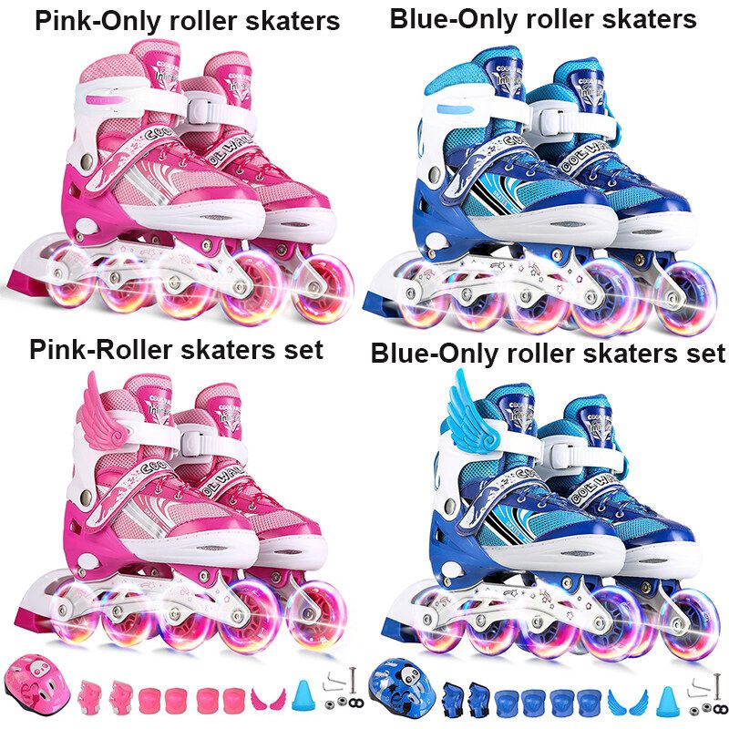 Children Kids Roller Skates Adjustable Inline Skates With Flashing Light Up Wheel Pink/Blue Pink Type 1