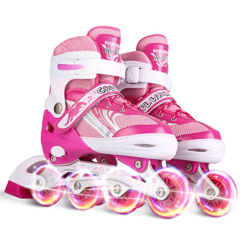 Children Kids Roller Skates Adjustable Inline Skates With Flashing Light Up Wheel Pink/Blue Pink Type 1